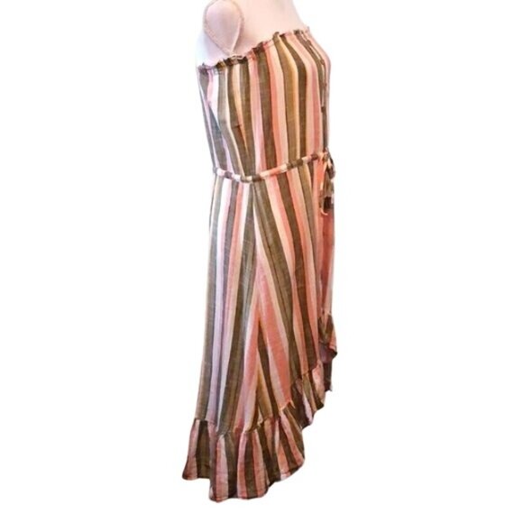 Blue Island Strapless Cotton Striped Hi-low Dress Tie Waist Size S‎ - Picture 2 of 14